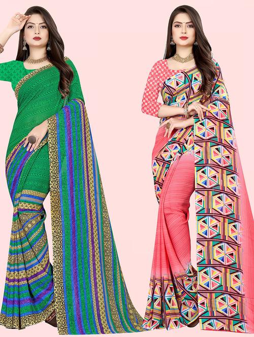 pack of 2 printed casual wear sarees with blouse - 21416181 - Very Small Image - 1