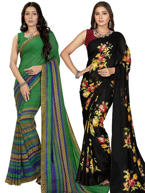 pack of 2 casual wear combo sarees with blouse - 21416183 - Very Small Image - 1