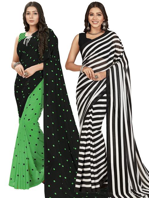 pack of 2 printed casual wear sarees with blouse - 21416185 - Very Small Image - 1