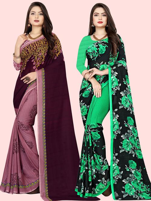 pack of 2 printed sarees with blouse - 21416188 - Very Small Image - 1
