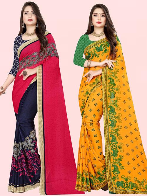 pack of 2 printed casual wear sarees with blouse - 21416189 - Very Small Image - 1