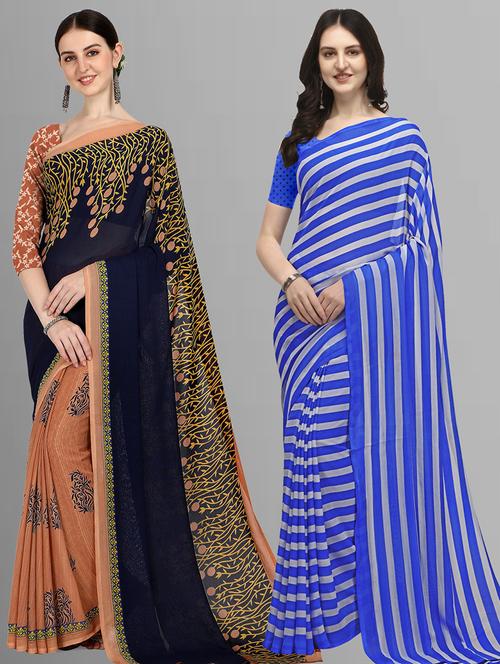 women pack of 2 casual wear sarees with blouse - 21416190 - Very Small Image - 1