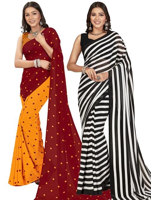 pack of 2 printed sarees with blouse - 21416191 - Very Small Image - 1