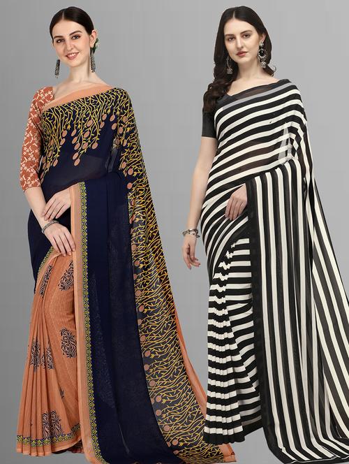 women pack of 2 casual wear sarees with blouse - 21416193 - Very Small Image - 1
