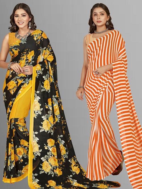 pack of 2 printed casual wear saree with blouse - 21416198 - Very Small Image - 1