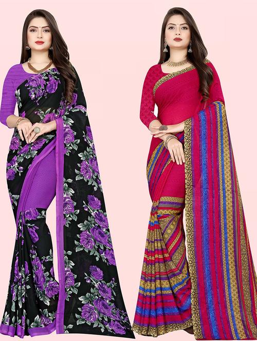 women pack of 2 casual wear sarees with blouse - 21416204 - Very Small Image - 1