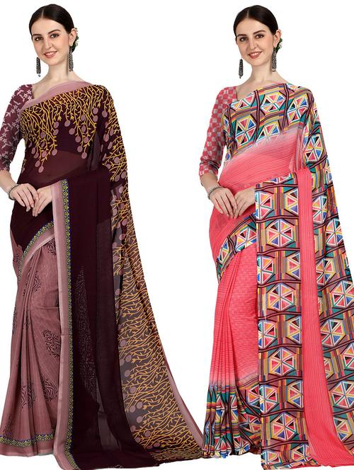 women pack of 2 printed casual sarees with blouse - 21416206 - Very Small Image - 1