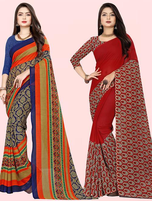 pack of 2 printed casual wear sarees with blouse - 21416207 - Very Small Image - 1