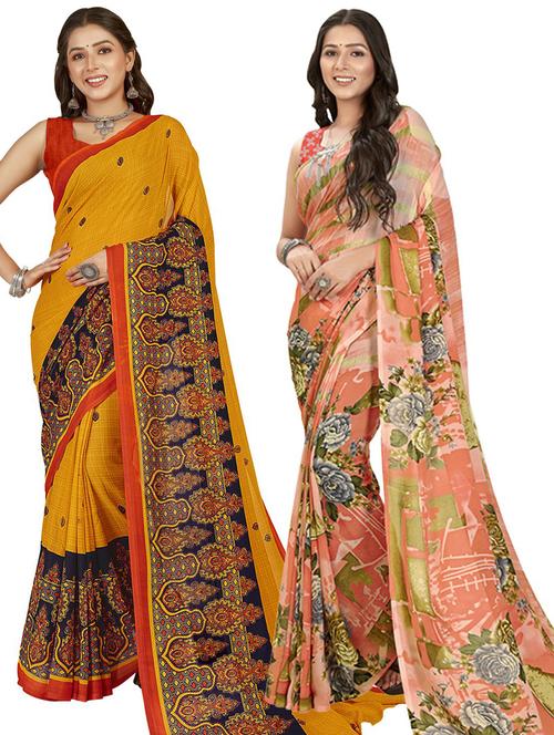 women pack of 2 printed casual sarees with blouse - 21416299 - Very Small Image - 1