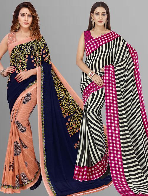 women pack of 2 casual wear sarees with blouse - 21416300 - Very Small Image - 1