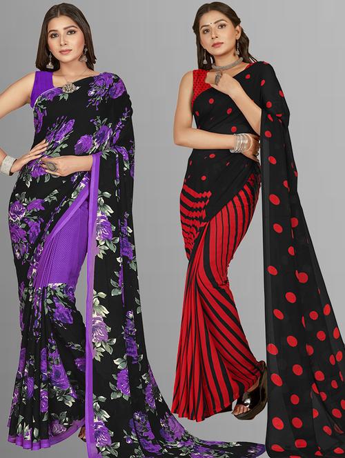 women pack of 2 casual wear sarees with blouse - 21416301 - Very Small Image - 1