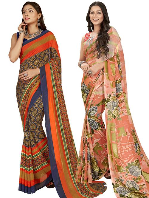pack of 2 casual wear combo sarees with blouse - 21416304 - Very Small Image - 1