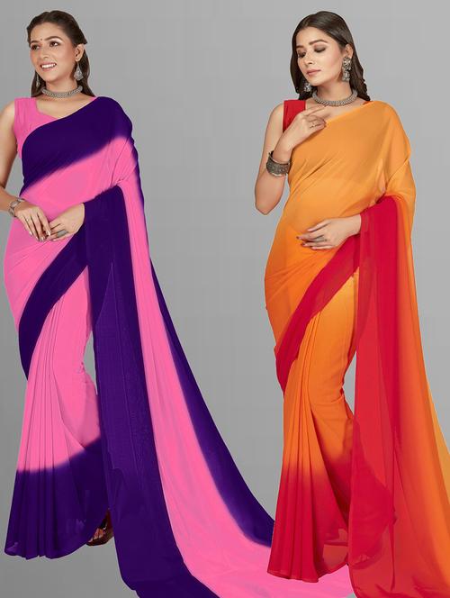 women pack of 2 casual wear sarees with blouse - 21416308 - Very Small Image - 1