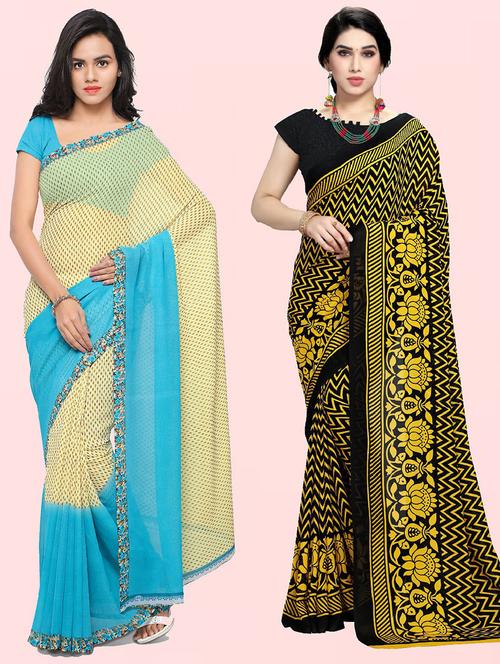 women pack of 2 printed casual sarees with blouse - 21416309 - Very Small Image - 1