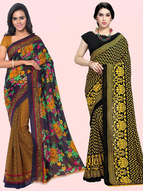 pack of 2 casual wear combo sarees with blouse - 21416311 - Very Small Image - 1