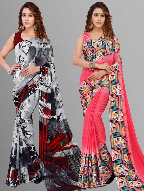 women pack of 2 casual wear sarees with blouse - 21416316 - Very Small Image - 1