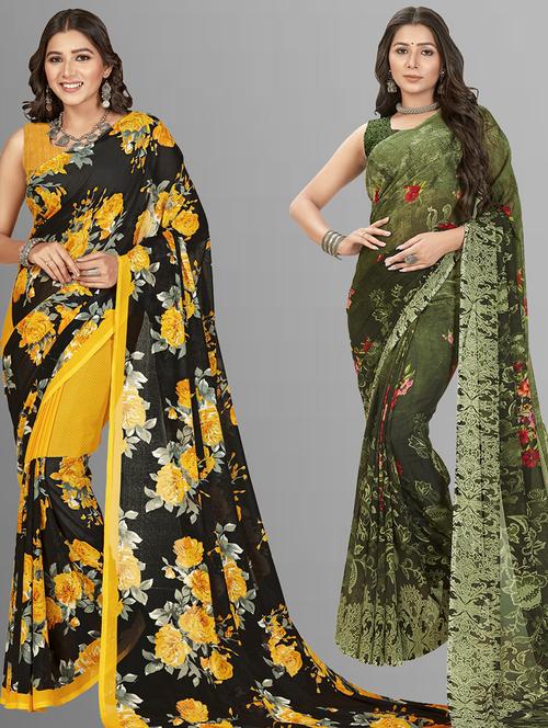 pack of 2 printed casual wear sarees with blouse - 21416356 - Very Small Image - 1