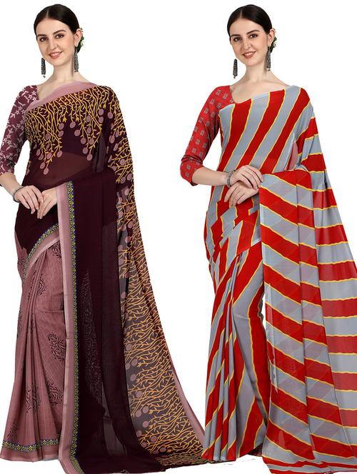 women pack of 2 printed casual sarees with blouse - 21416362 - Very Small Image - 1