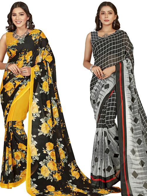 pack of 2 printed casual wear saree with blouse - 21416365 - Very Small Image - 1