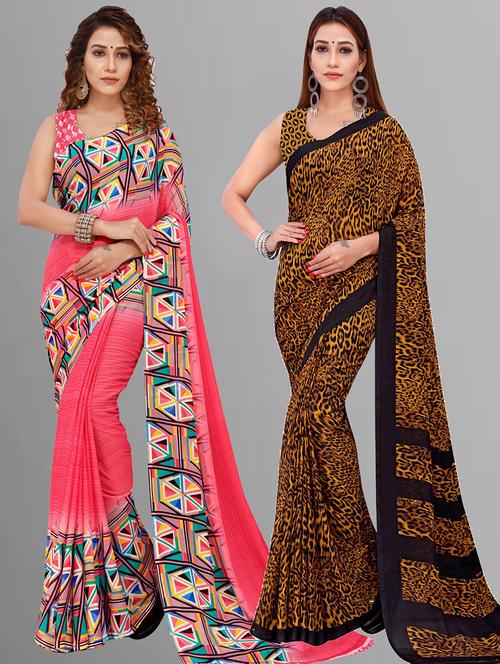 pack of 2 women printed sarees with blouse - 21416367 - Very Small Image - 1