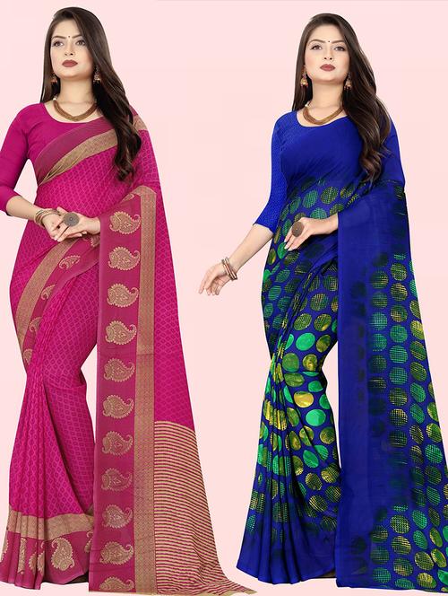 pack of 2 printed casual wear sarees with blouse - 21416369 - Very Small Image - 1