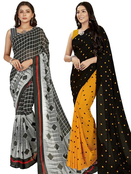 pack of 2 printed casual wear sarees with blouse - 21416371 - Very Small Image - 1