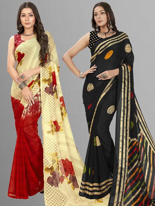 pack of 2 casual wear combo sarees with blouse - 21416375 - Very Small Image - 1