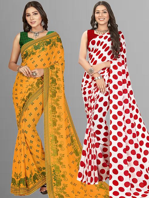 women pack of 2 printed casual sarees with blouse - 21416378 - Very Small Image - 1