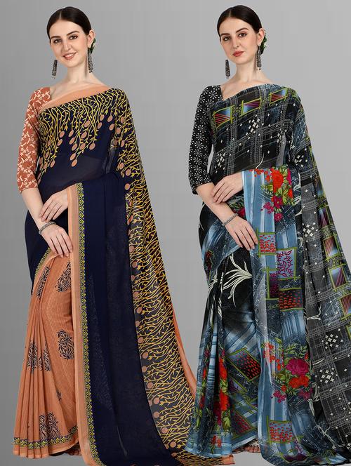 pack of 2 printed casual wear sarees with blouse - 21416381 - Very Small Image - 1