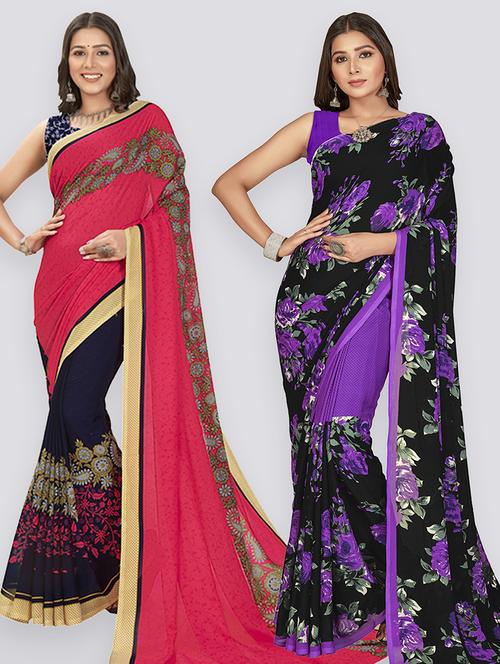 pack of 2 casual wear combo sarees with blouse - 21416390 - Very Small Image - 1
