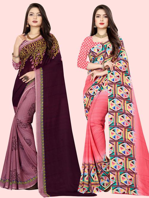 women pack of 2 casual wear sarees with blouse - 21416393 - Very Small Image - 1