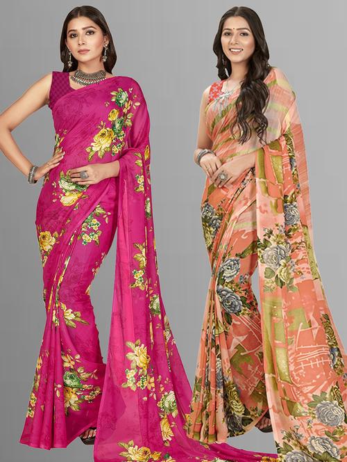 women pack of 2 casual wear sarees with blouse - 21416397 - Very Small Image - 1