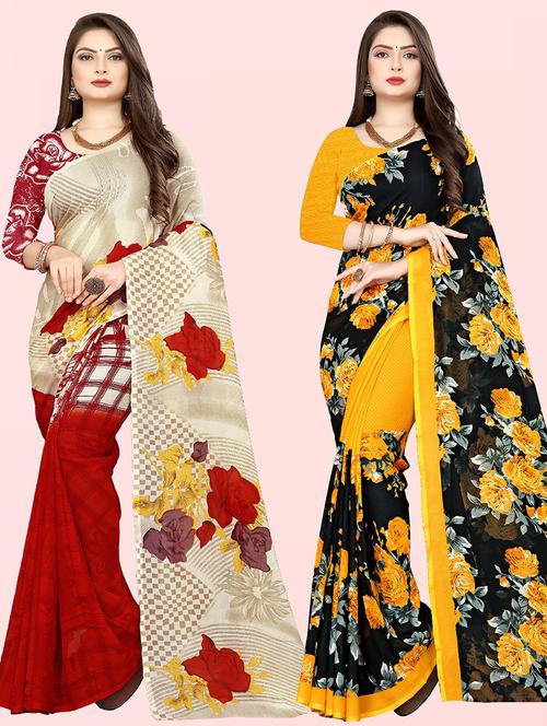 pack of 2 casual wear combo sarees with blouse - 21416399 - Very Small Image - 1