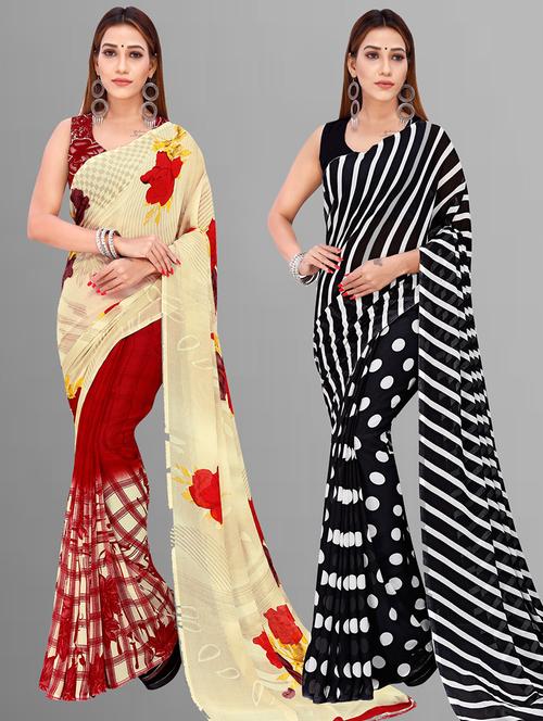 pack of 2 printed sarees with blouse - 21416401 - Very Small Image - 1