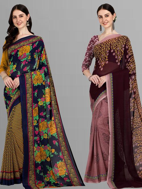 pack of 2 casual wear combo sarees with blouse - 21416402 - Very Small Image - 1