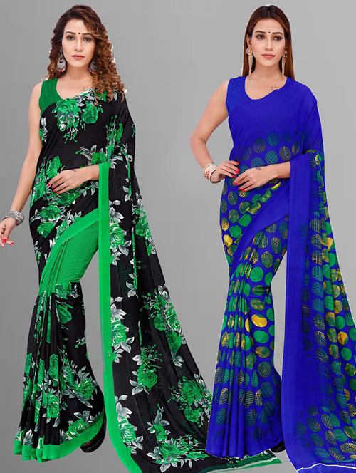 pack of 2 printed sarees with blouse - 21416412 - Very Small Image - 1