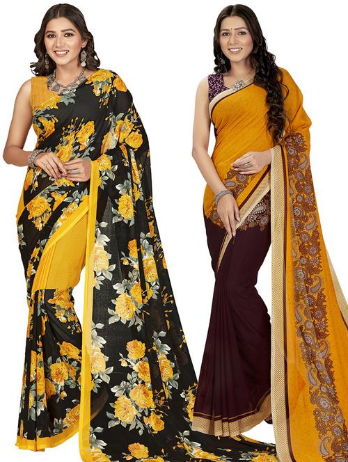 pack of 2 printed sarees with blouse - 21416415 - Very Small Image - 1