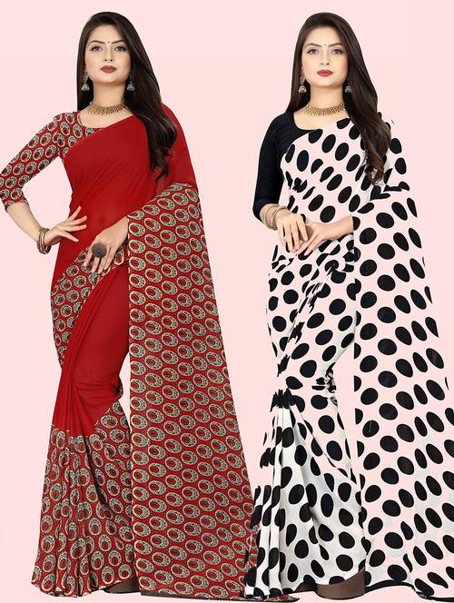 pack of 2 printed casual wear saree with blouse - 21416420 - Very Small Image - 1