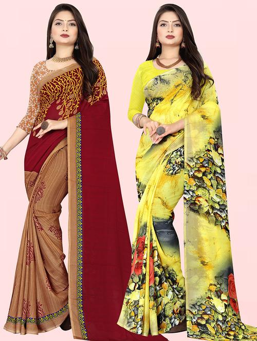 pack of 2 printed casual wear sarees with blouse - 21416421 - Very Small Image - 1