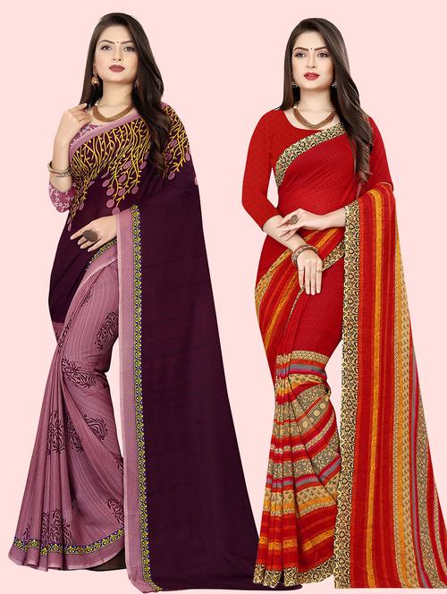 pack of 2 casual wear combo sarees with blouse - 21416423 - Very Small Image - 1