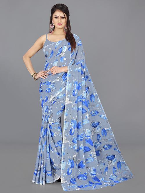 women grey floral printed saree - 21416450 - Very Small Image - 1