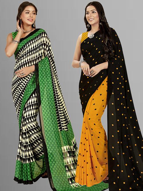 pack of 2 printed casual wear sarees with blouse - 21416459 - Very Small Image - 1