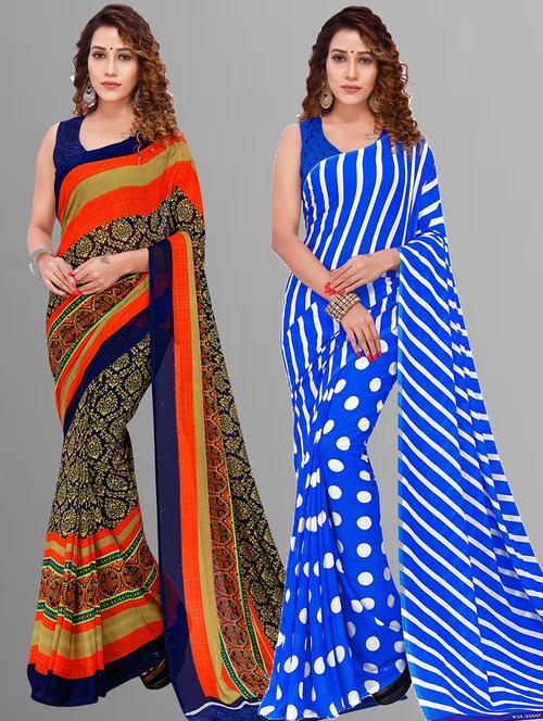 pack of 2 printed sarees with blouse - 21416462 - Very Small Image - 1