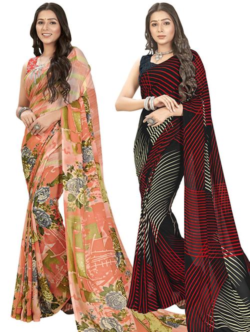 pack of 2 casual wear combo sarees with blouse - 21416474 - Very Small Image - 1