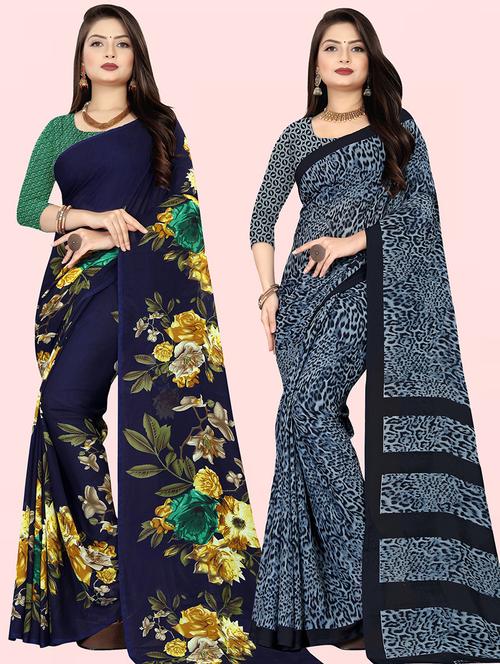 women pack of 2 casual wear sarees with blouse - 21416485 - Very Small Image - 1