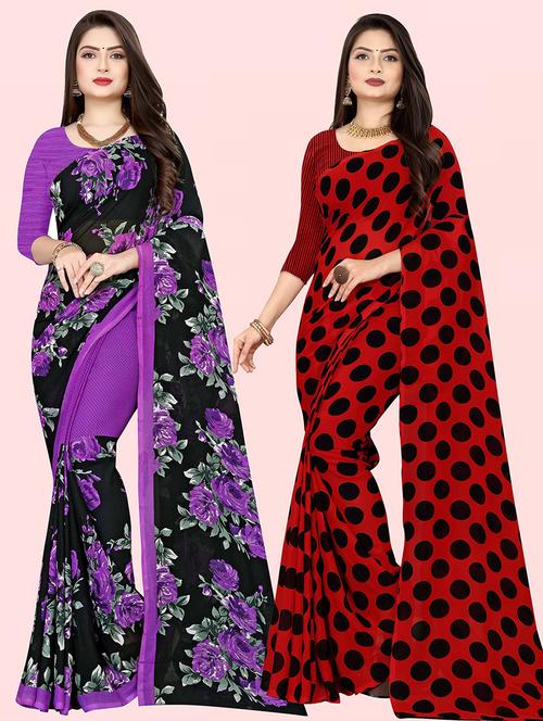 pack of 2 printed casual wear saree with blouse - 21416487 - Very Small Image - 1