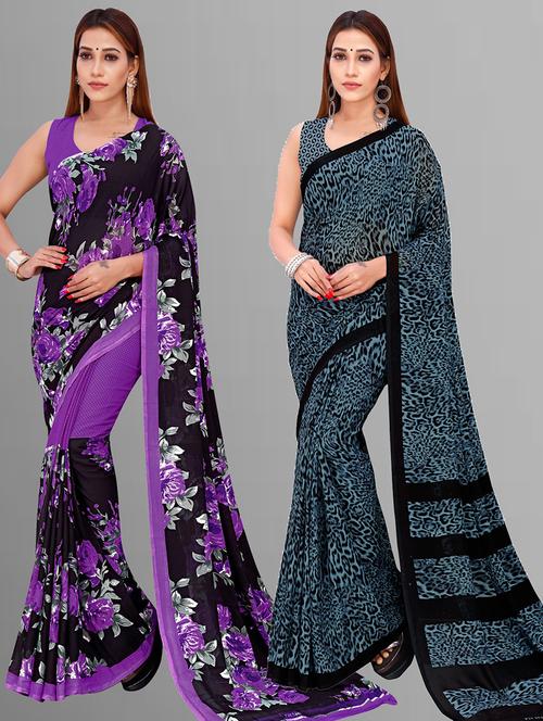 pack of 2 printed casual wear sarees with blouse - 21416489 - Very Small Image - 1