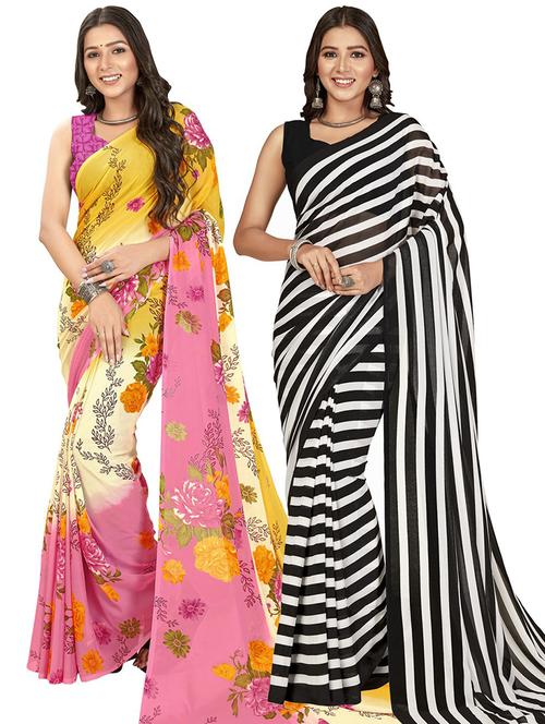 pack of 2 women printed sarees with blouse - 21416492 - Very Small Image - 1