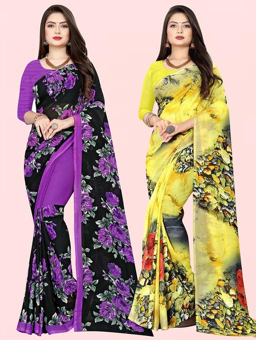 pack of 2 casual wear combo sarees with blouse - 21416495 - Very Small Image - 1