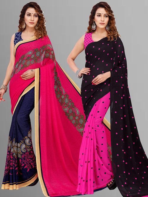 pack of 2 printed sarees with blouse - 21416497 - Very Small Image - 1